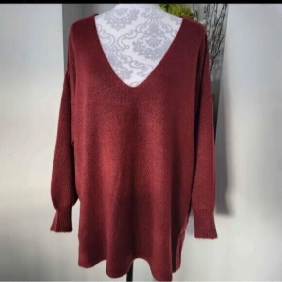 Puff Sleave Red V Neck Sweater Sz 3X New - Picture 2 of 9